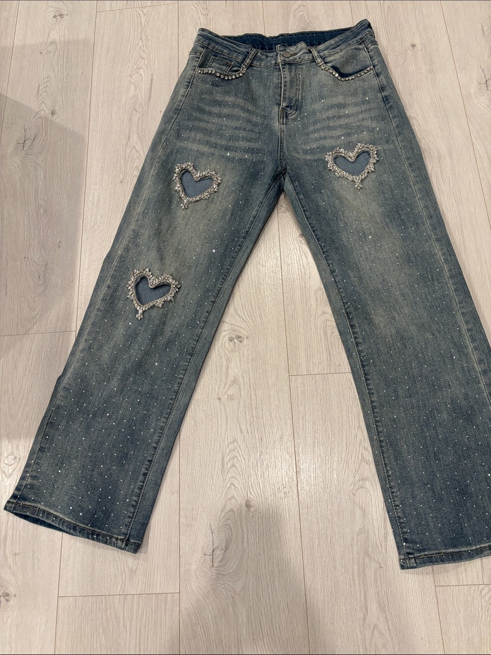 Sparkle Heart Patch Women's Jeans - Blue